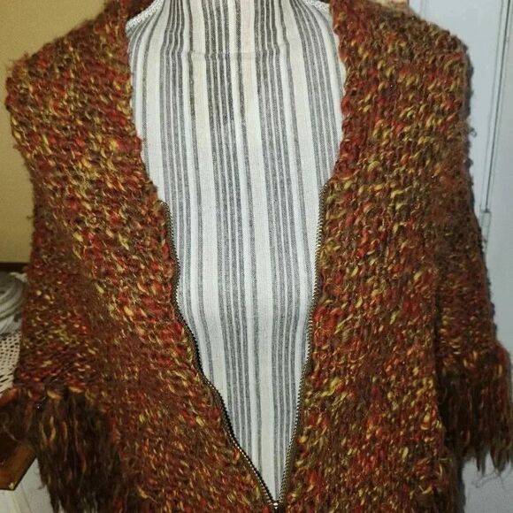 Handmade knitted rust and brown poncho women Small/Medium - Picture 8 of 8